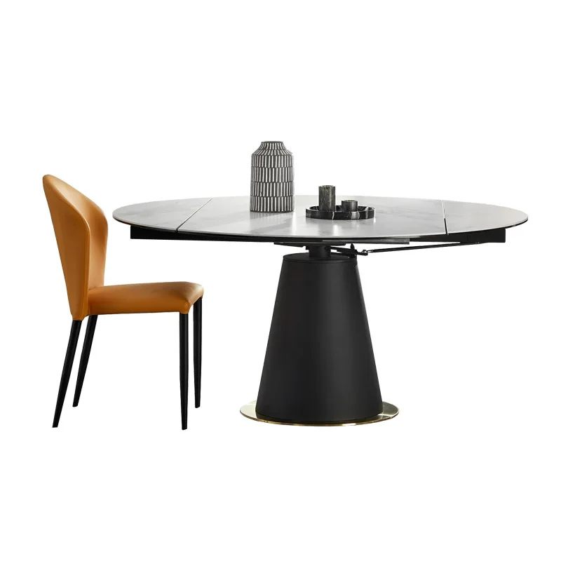 

Italian telescopic rock slab dining table square and round dual-purpose small apartment rotating function folding dining table