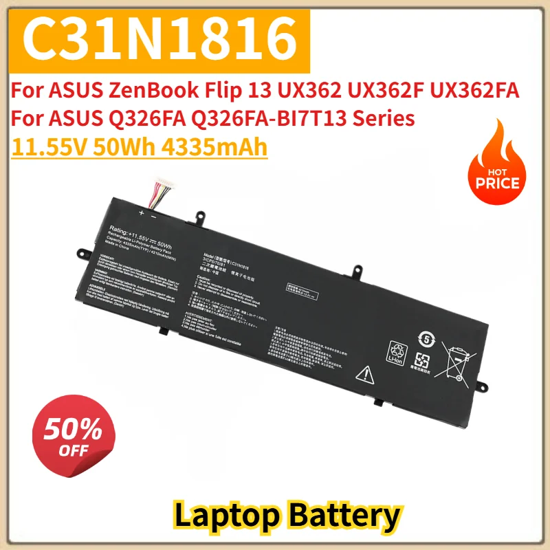 C31N1816 Battery 11.55V 4335mAh for ASUS ZenBook Flip 13 UX362 UX362F UX362FA,Q326FA Q326FA-BI7T13 Series Laptop Battery