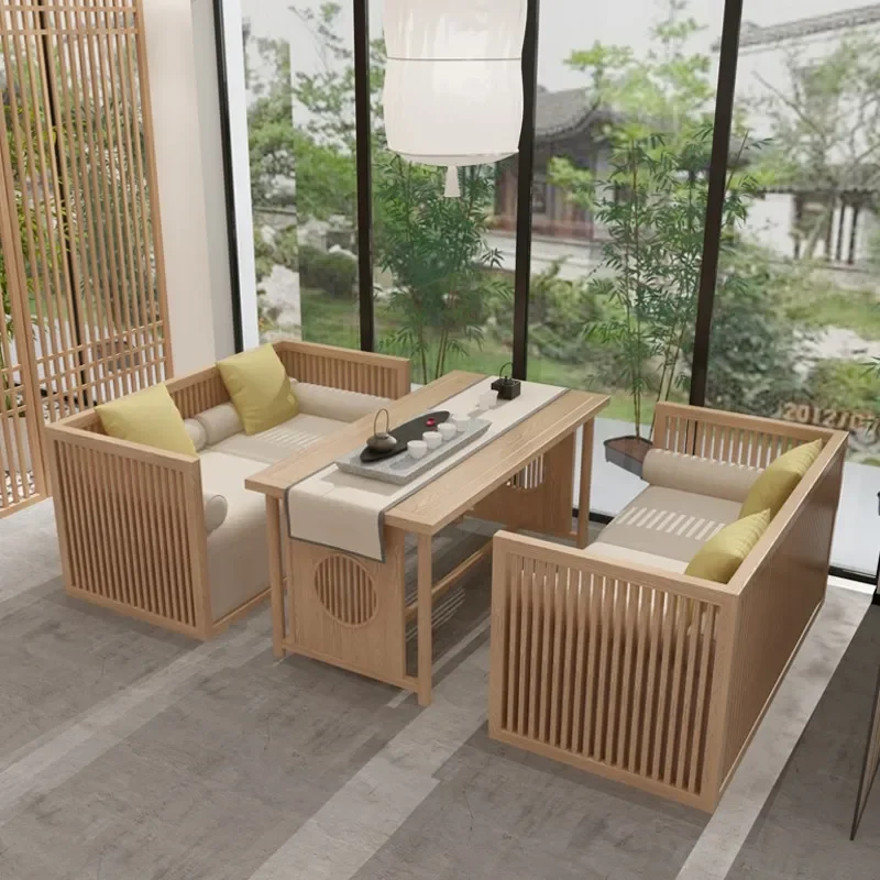 New Chinese style solid wood office tea room reception pavilion sofa combination