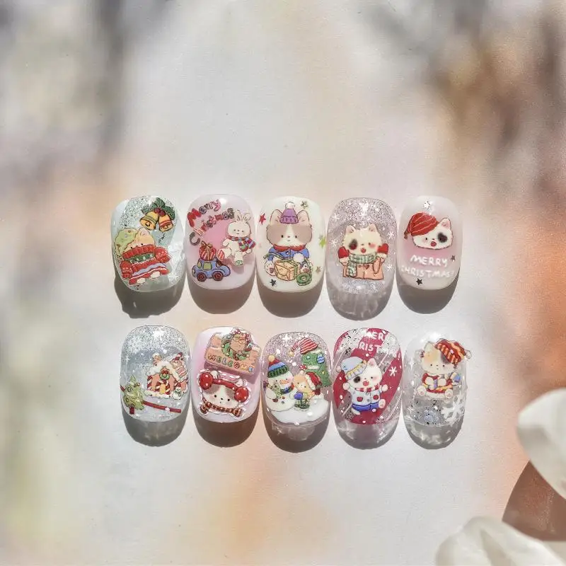 1 vel sneeuwvlok pinguïn sticker voor nagels schattige kristallen bol kant rode hoed ster boog kerstboom nail art decoratie stickers