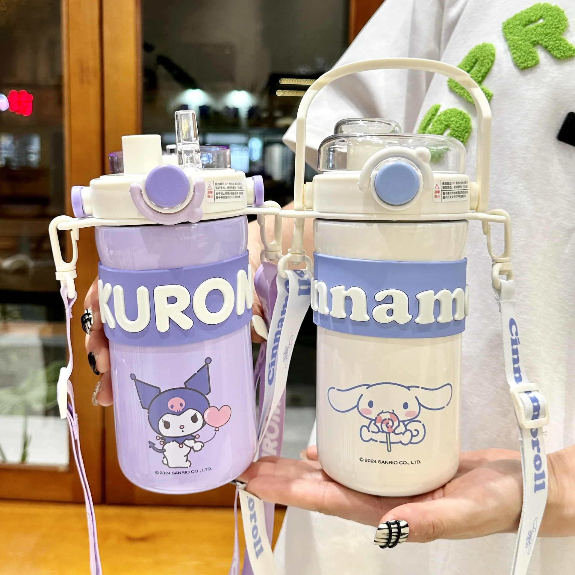 635ML Sanrio Cinnamoroll Water Cup Student Kawaii Anime Kuromi MyMelody Pochacco Large Capacity Double Drink Thermos Cup Kid Gif