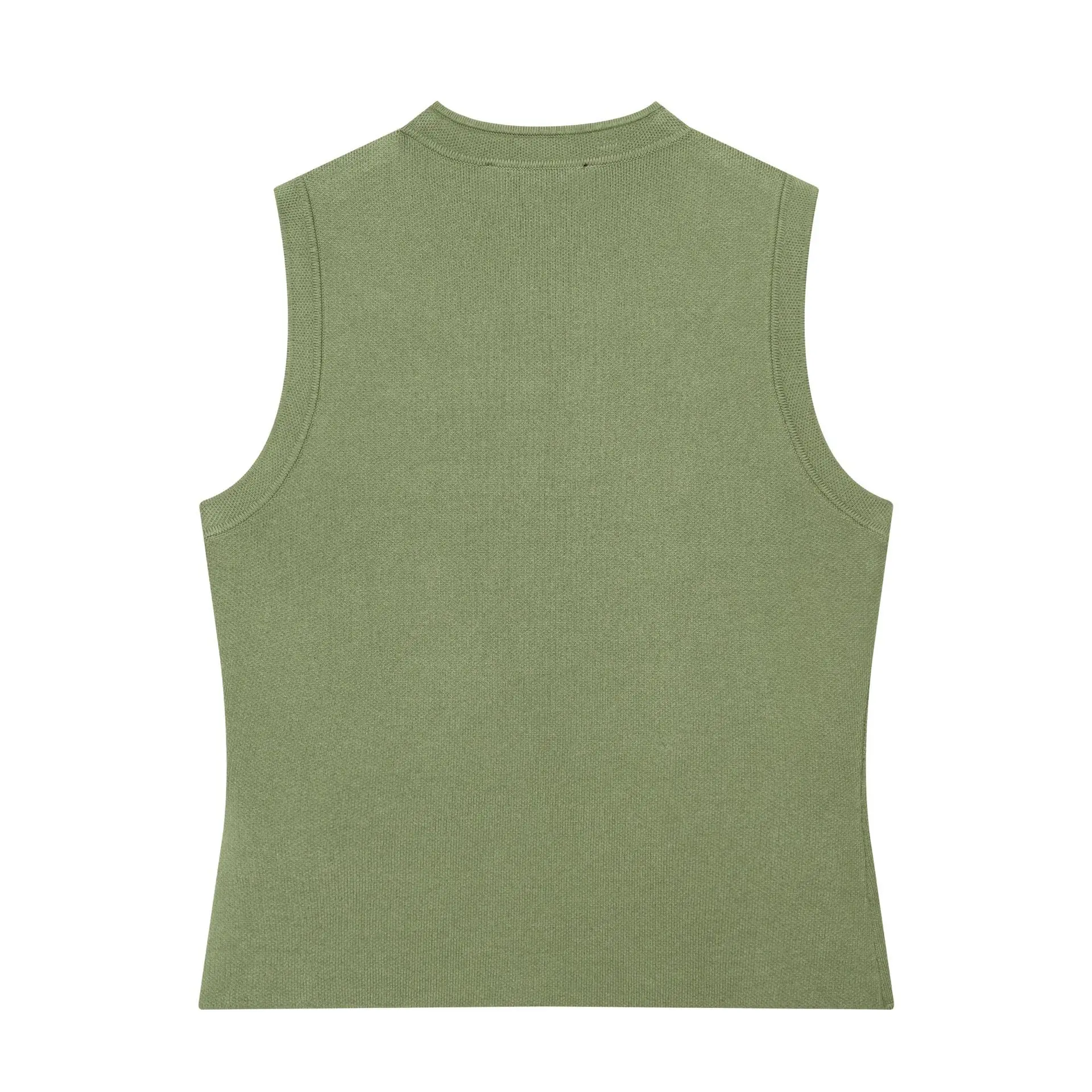 2026 Spring Summer Elegant Green Knitted Vests Top Women Fashion Street Wear Hidden Buckle Sleeveless Crop Ladies Vests Clothes
