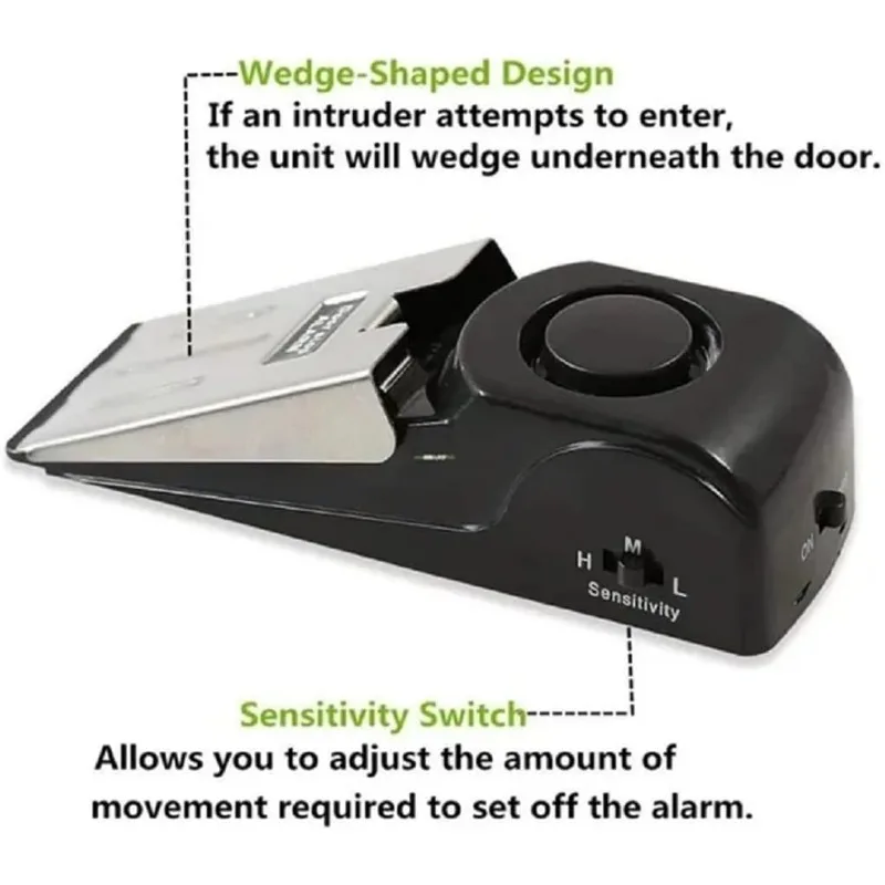 Door Stop Alarm 125 DB Anti-theft Burglar Stop System Wedge Shaped Door Stop Stopper Alarm Block Blocking System for Hotel Home