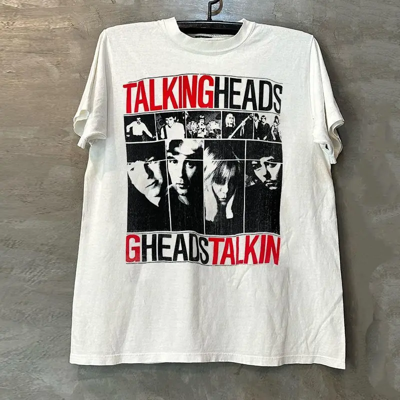 

Футболка Talking Heads Rock Band с коротким рукавом, винтажная американская винтажная хлопковая футболка с маленьким воротником для мужчин и женщин, тренд с половиной рукава
