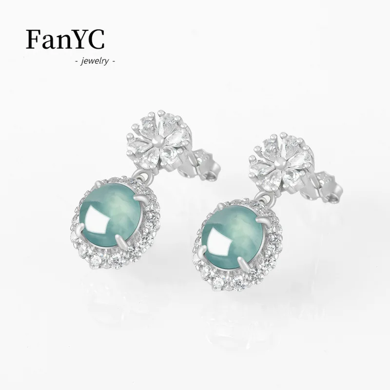 Natural Grade A Jadeite Blue Water Oval Stud Earrings: Stylish, High-End Ice-Type Jadeite EarringsA Premium Gift for Women