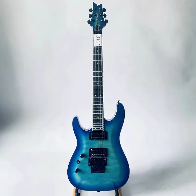 b114 Original Artist Electric Guitar Left Hand Blue Quilted Maple Body Floyd Rose Black 6 Strings 24 Frets Genuine