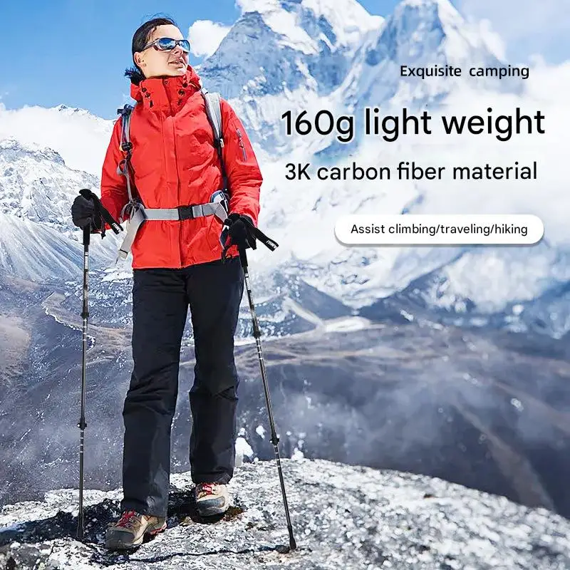 

Professional 3K Carbon Fiber Trekking Poles - Telescopic Adjustable Hiking Sticks with Anti-Slip Cork Grip