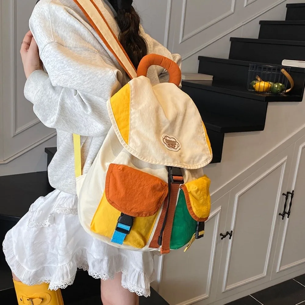 Farblich abgestimmte 2-Größen-Eltern-Kind-Taschen, große Kapazität, koreanischer Stil, Kordelzug-Schulrucksack, Nylon-Multitaschen-Rucksack – Detail 4