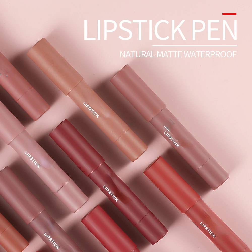 12 Colors Sexy Matte Lipstick Waterproof Long Lasting Color Rendering Non-stick Velvet Lips Liner Pencil Woman Makeup Cosmetics