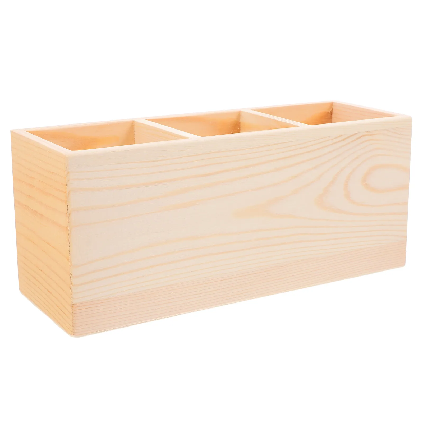 

Деревянный настольный органайзер с тремя отделениями, подставка для карандашей, держатель для кистей для макияжа и пультов, коробка для хранения для офиса и спальни, дерево