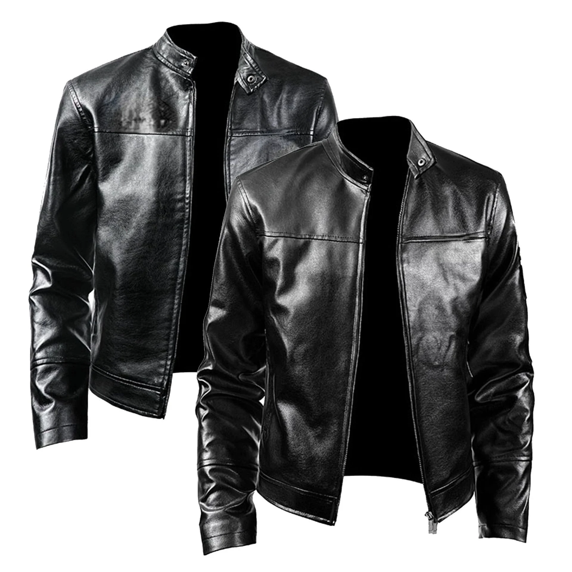 Mens Leather Stand Collar Trend Spring and Autumn New Leather Jacket Handsome Biker Suit Youth Plus-size Coat for Men