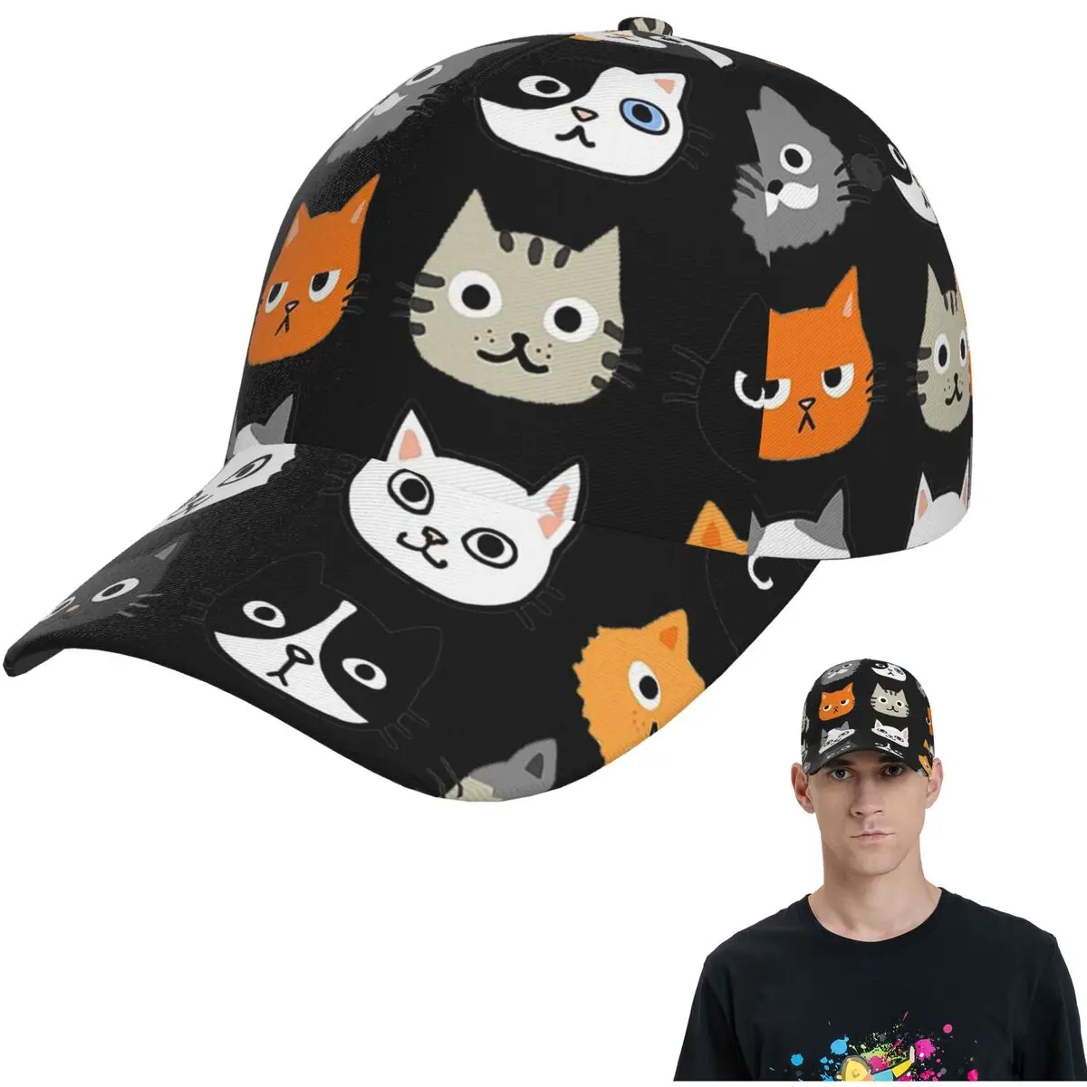 

Ассорти кошачьих лица, милые причудливые котенки, рисунки кошек, сетчатые бейсболки, модные бейсболки Snapback, Casquette, уличный унисекс