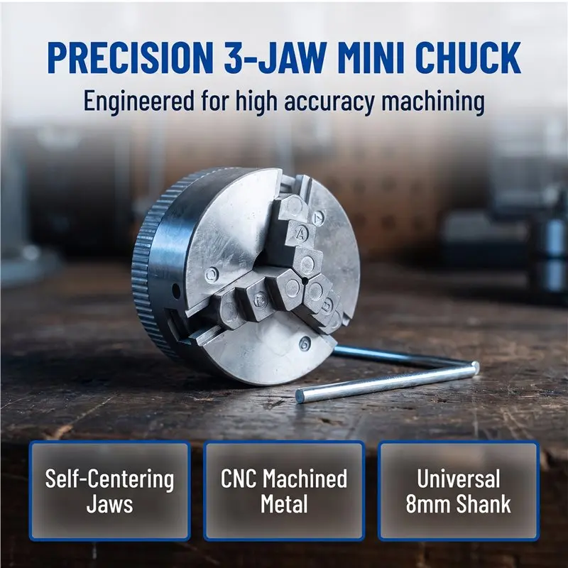 ABGE-Z011 Extension Three Jaw Chuck And Connecting Rod Set, Mini Lathe Chuck Set For DIY Lathe, Bench Buffer Polishing Machine