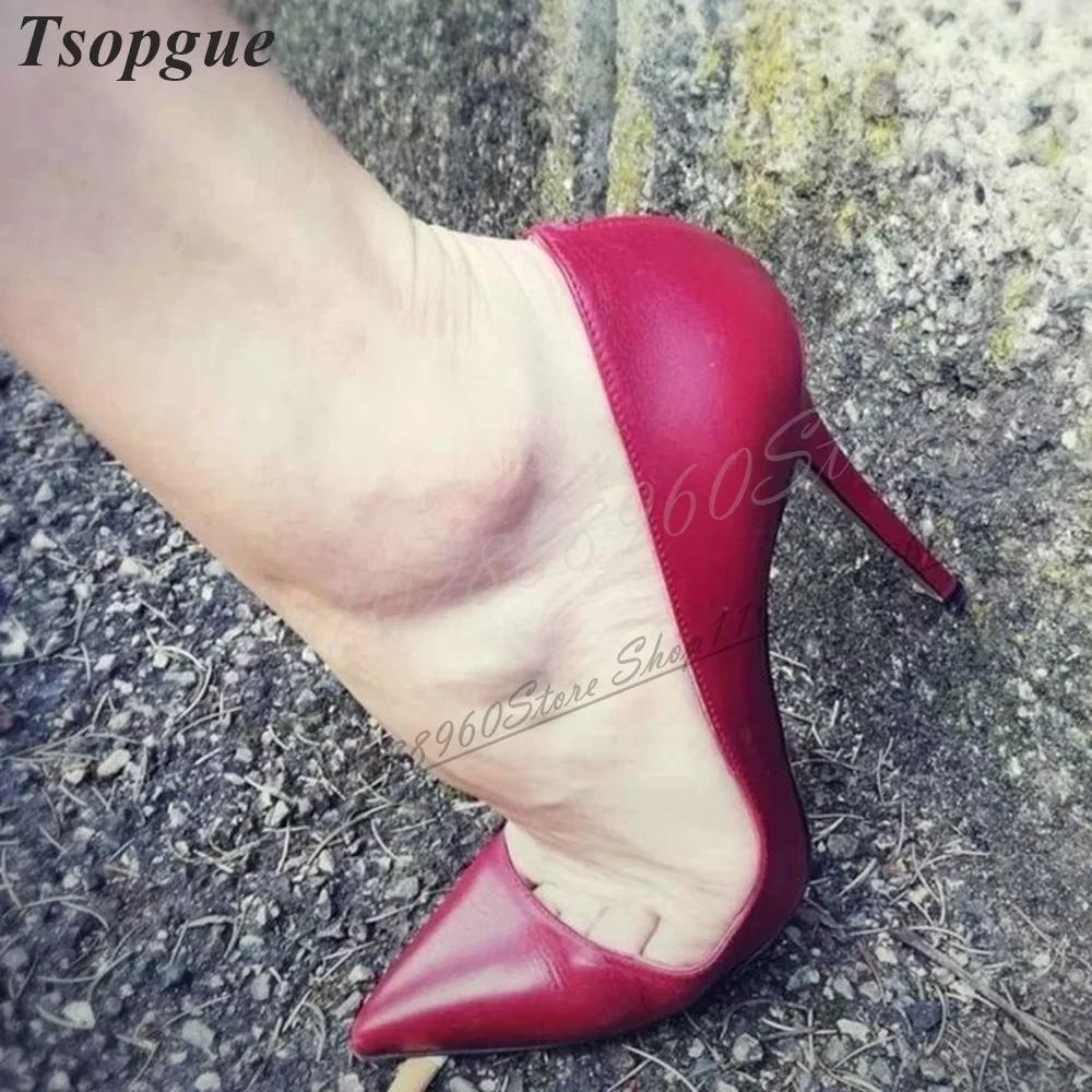 

Sexy Matte Leather Red Shallow Pumps Thin High Heel Shoes For Women Slip On Pointed Toe 2024 Fashionable Zapatos Para Mujere