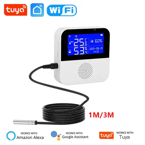 Tuya 스마트 WIFI 온도 및 습도 센서(1M/3M 케이블 포함) LCD 디스플레이 실내 온도계 습도계 미터 지원 Alexa