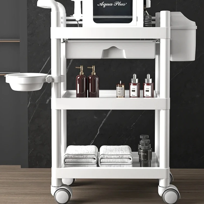 Professional Beauty Salon Cart - Lightweight Plastic Mobile Trolley with Wheels for Cosmetic Instruments & Equipment Storage