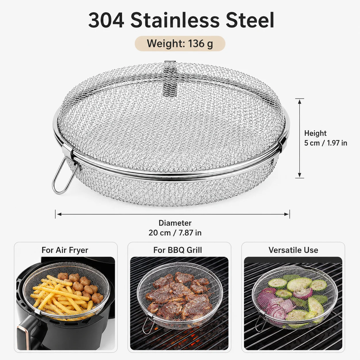 Stainless Steel Grill Basket for BBQ  Cooking Air Fryer Oven Roasting Basket Food Mesh Cage Vegetable Seafood Grilling Tool