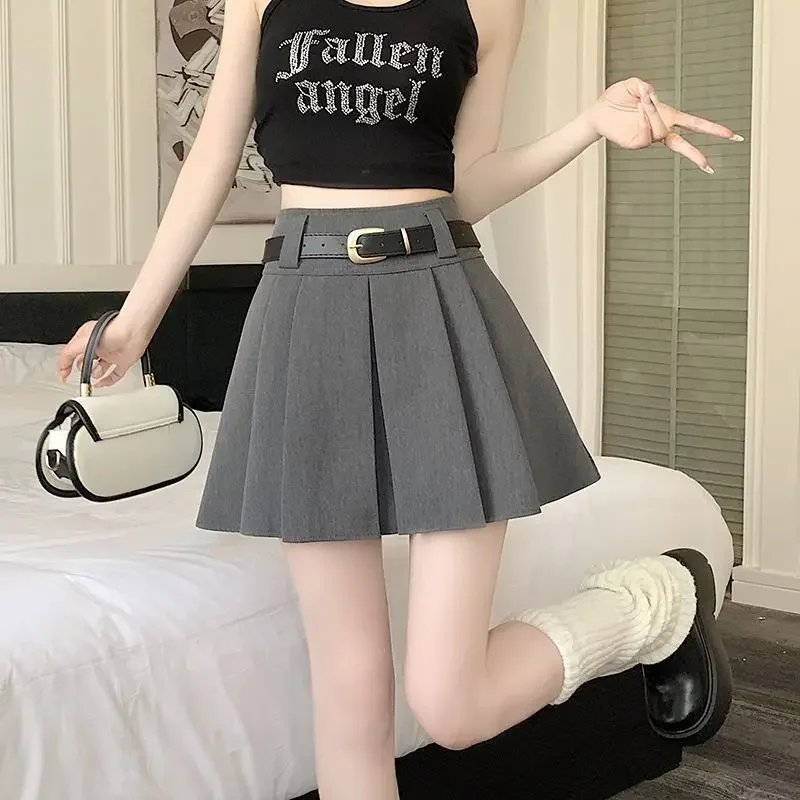 

NICE High Waist A- Line Mini Skirt Pleated Grey 2025 Style Suit School Uniform Short Skirt For Slimming Effect Women's Fashion