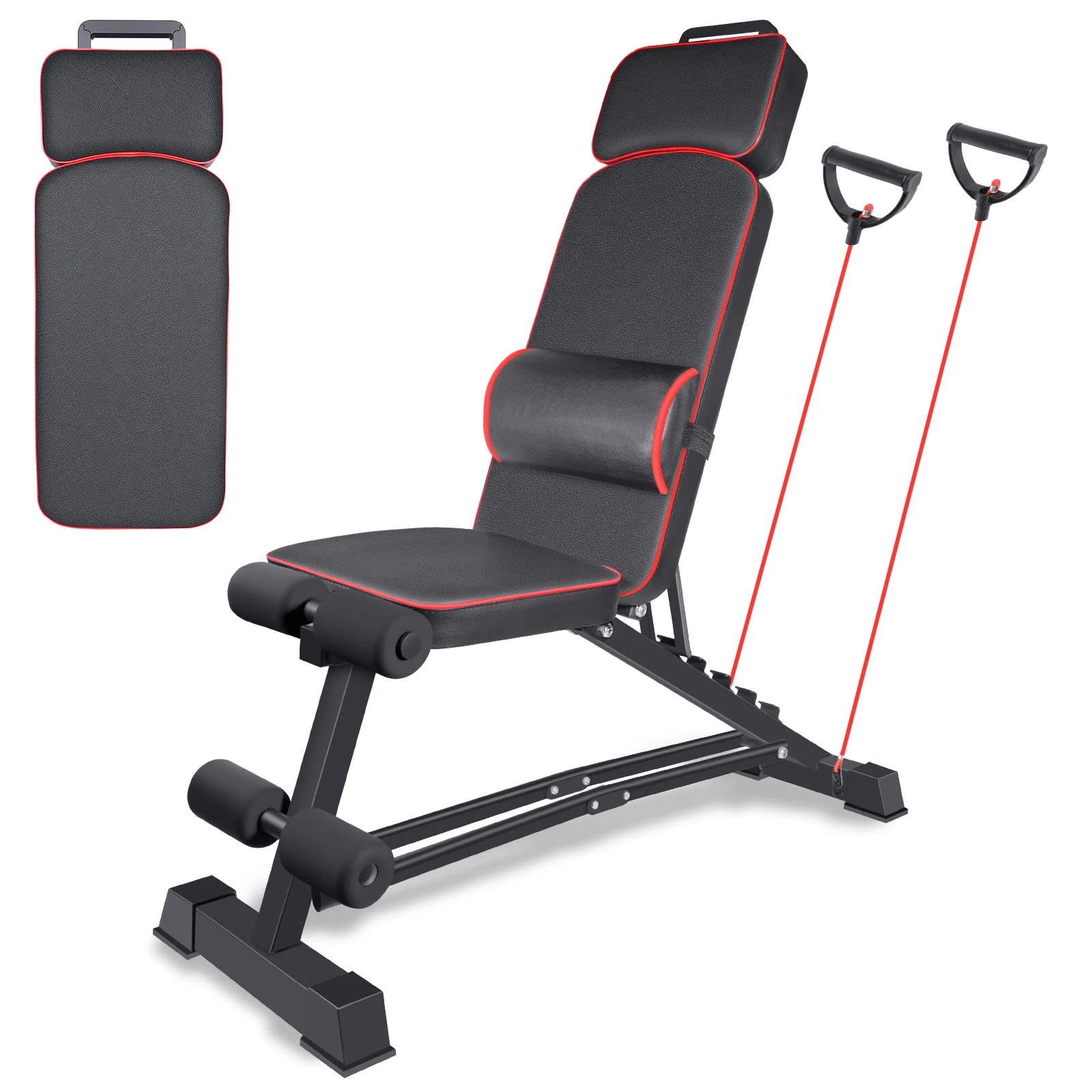 Banc de musculation pliable, réglable, multifonctionnel, banc incliné pour entraînement complet du corps, capacité maximale de 300 kg avec cordon de traction