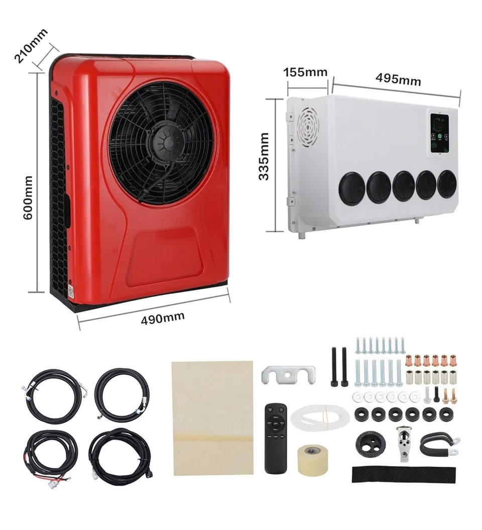 Treeligo Electric Split Parking Air Conditioner 10500BTU Automotive air Conditioning 12V 24V for Bus Camp Van Tractor Truck Red