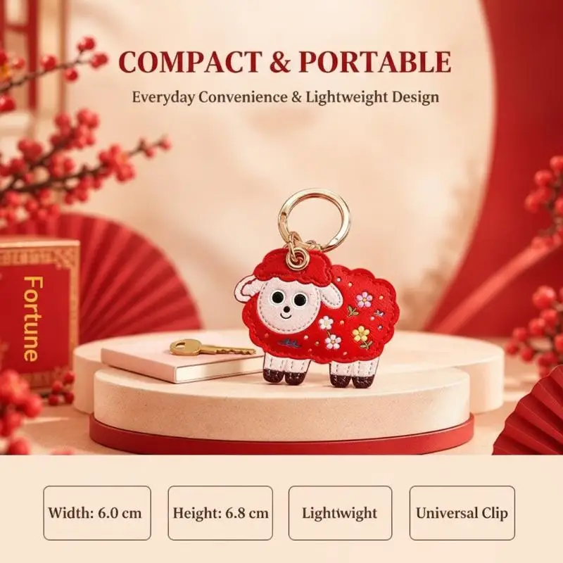Cute Sheep PU Leather Keychain Card Holder Anti-fall Access Control Card Protective Sleeve for Bus Subway Card Storage