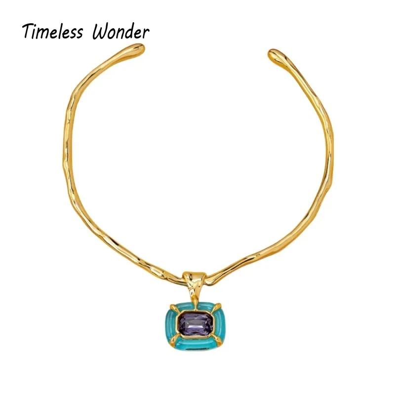 

Timeless Wonder Fancy Zircon Geo Collar Necklace for Women Designer Jewelry Goth Luxury Runway Trendy Cute Top 4553