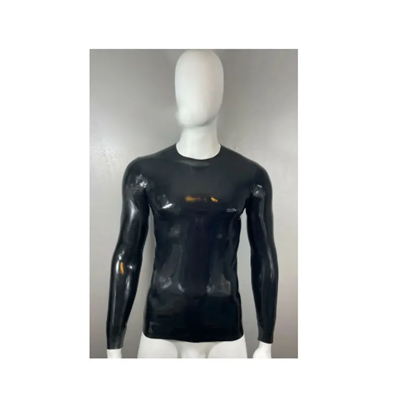 Sexy and tight fitting 100% Handmade Latex Men's wear Crew Neck Top T-Shirt Long Sleeves NO ZIP Male Gummi Rubber Catsuit