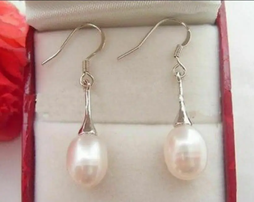 

NEW REAL NATURAL WHITE CULTURED PEARL DANGLE DROP EARRING SILVER HOOK AAA