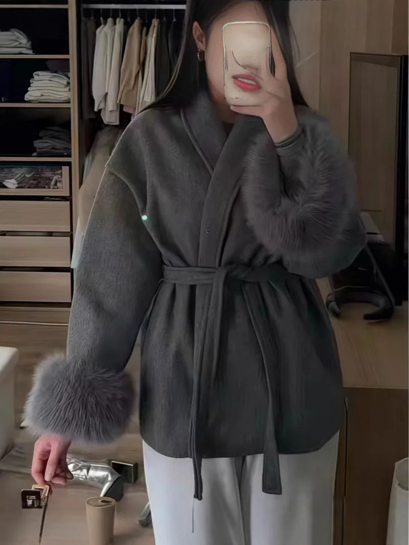 

2025 Wool Coats new autumn and winter fashionable casual temperament soft loose collar solid color woolen coat Blends Jackets