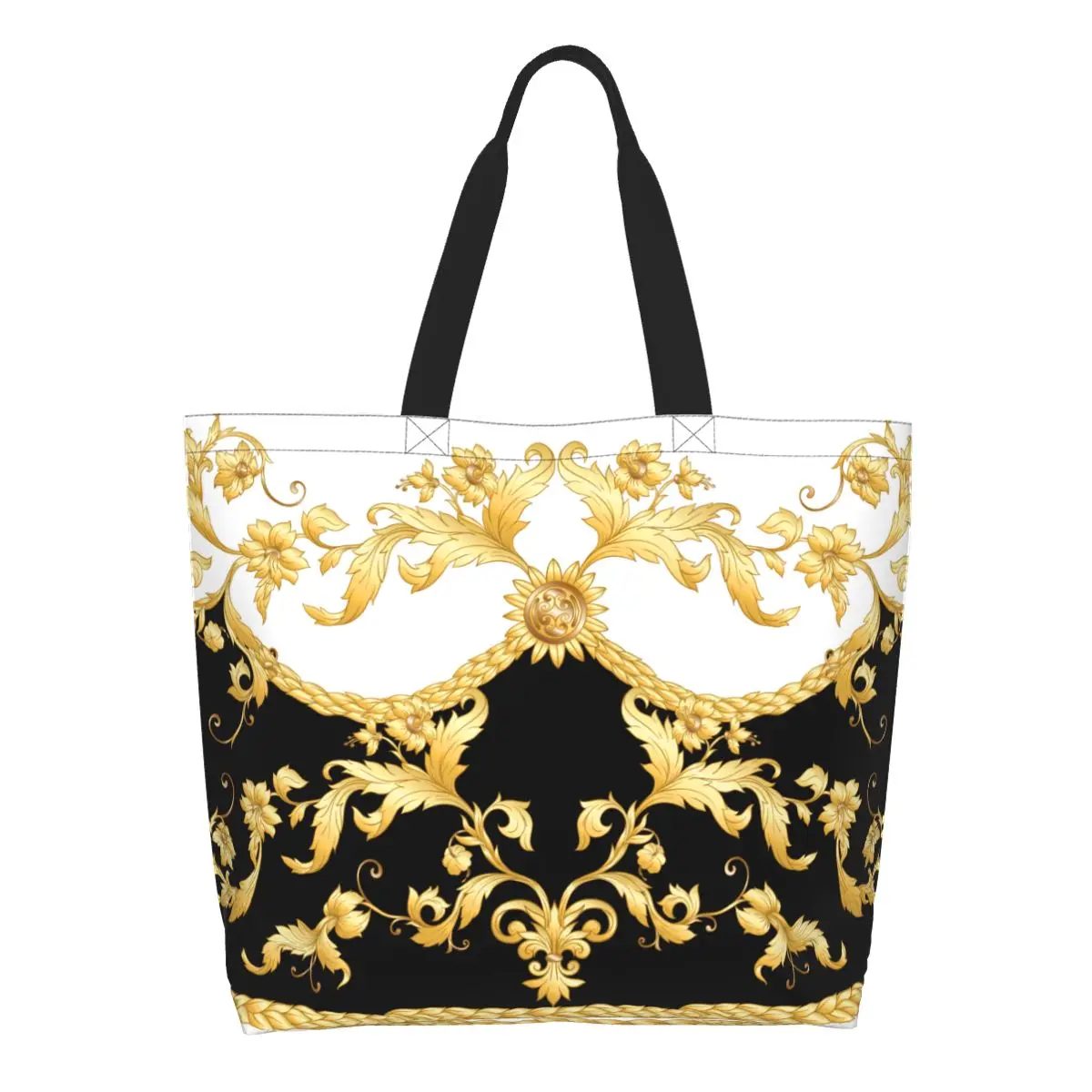 

Custom Cute Printed Luxury European Floral Print Tote Shopping Bag Washable Canvas Shoulder Shopper Rococo Baroque Style Handbag