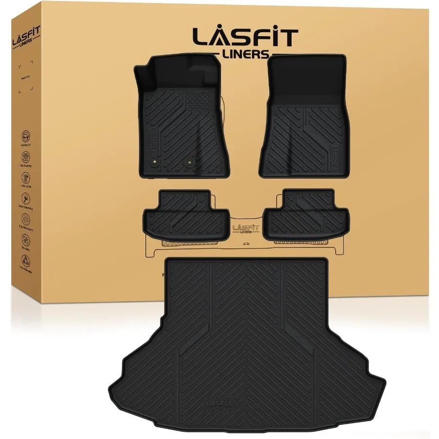 

Напольные коврики AllWeather Protector и коврик в багажник для Mustang 20152025 2026 Cargo w o Subwoofer Box 5 шт. Черный автомобильный напольный коврик из ТПЭ