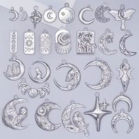 Metal Silver Color Moon Charm Pendant Flower Animal Crescent Stainless Steel Charms For Jewelry Making Supplies DIY Witch Craft