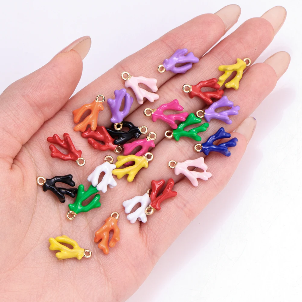 10Pcs Hot Sale Multicolor Enamel Coral Charms Pendant For Jewelry Making Diy Necklace Bracelets Accessories Supplies Gold Plated