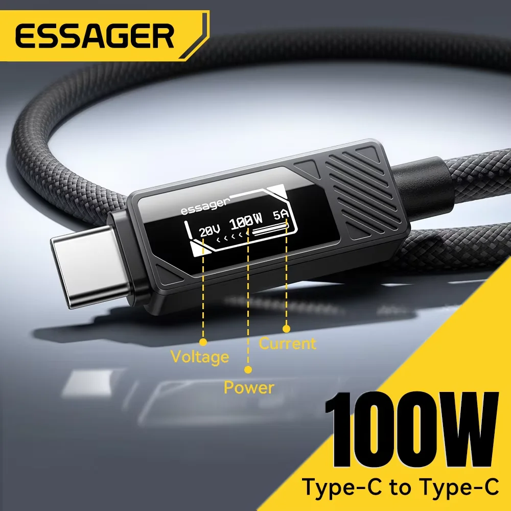 

ESSAGER 100W Type C to C Cable With Digital Display PD Fast Charging Cable for MacBook Pro/Air iPhone 16/15/14 iPad USB C Cable