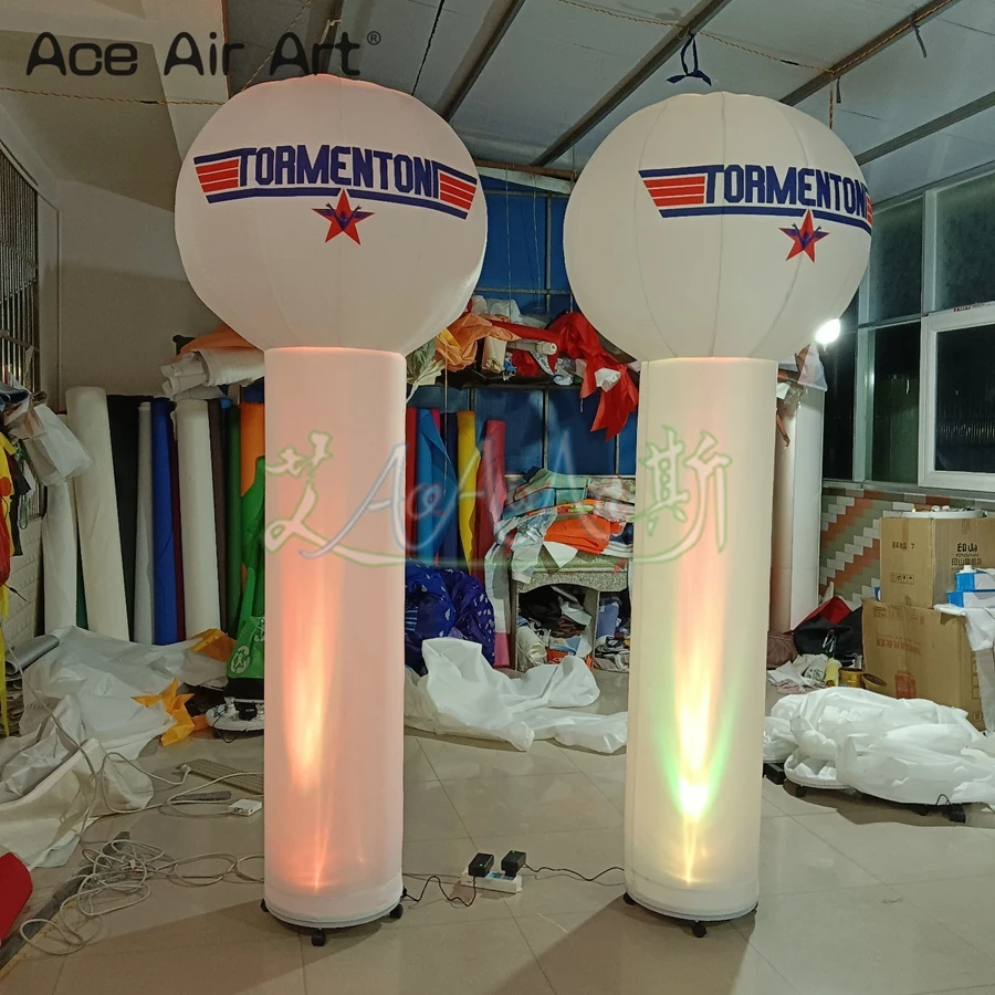 Columna inflable LED de 2 piezas y 2,4 m H, tubo con una bola en la parte superior para decoración de fiesta de boda