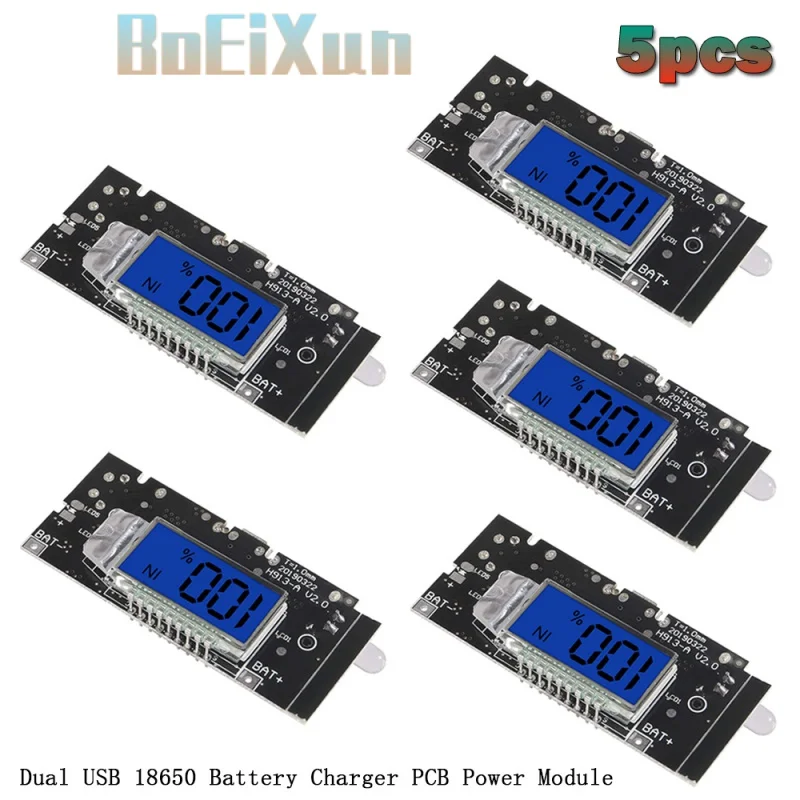 5pcs Dual USB 5V 1A 2.1A Mobile Power Bank 18650 Lithium Battery Charger Board Digital LCD Charging Module Automatic Protection