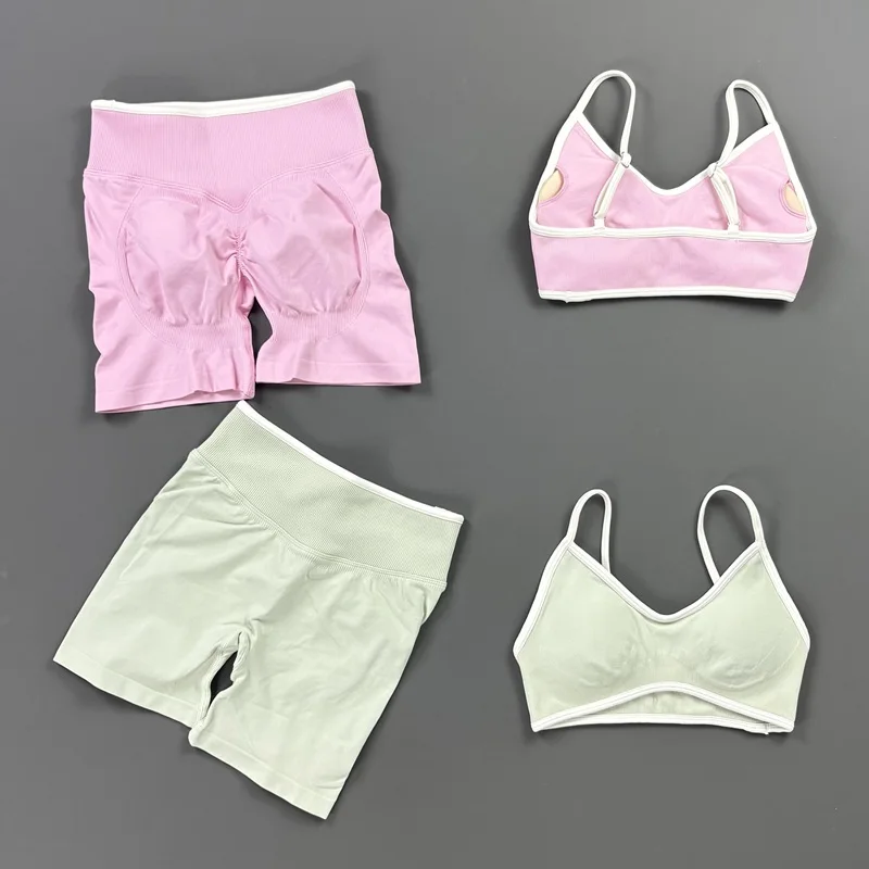 Sexy Gym Set Women 2pcs Workout Shorts Bra Sportswear Seamless High Support Sports Top Tummy Control Short Pants Fitness Suit