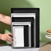 Easy To Use Black White Large Plastic Tray Plastic Multi-Purpose Serving Trays Rectangle Decorative Tray Kitchen