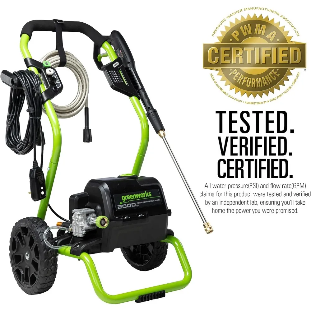 غسالة ضغط كهربائية 2000 رطل لكل بوصة مربعة مع عجلات، وخرطوم 20 قدمًا، وسلك طاقة 35 قدمًا لتنظيف السيارات والأسوار