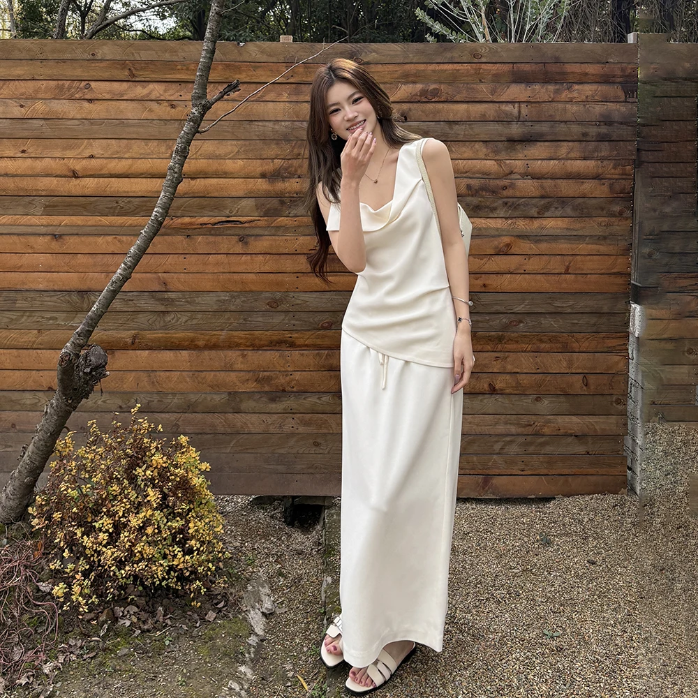 

Spring Summer 2026 Women's High Waist Slit Crop Top And Skirt Set Square Collar Strapl Faionable Two Piece Ensemble