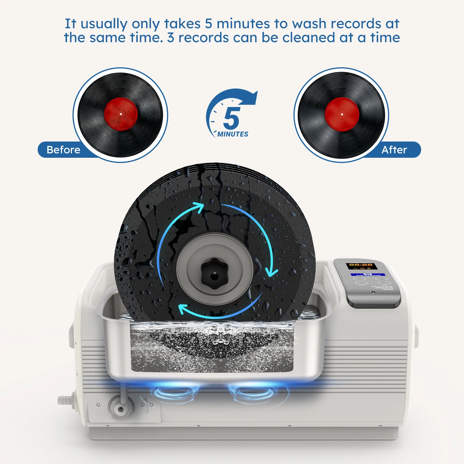 Self-emptying 6L Manufacturer Wholesale Vinyl Records Cleaning Machine Ultrasonic Cleaner for 3 Record Cleaning
