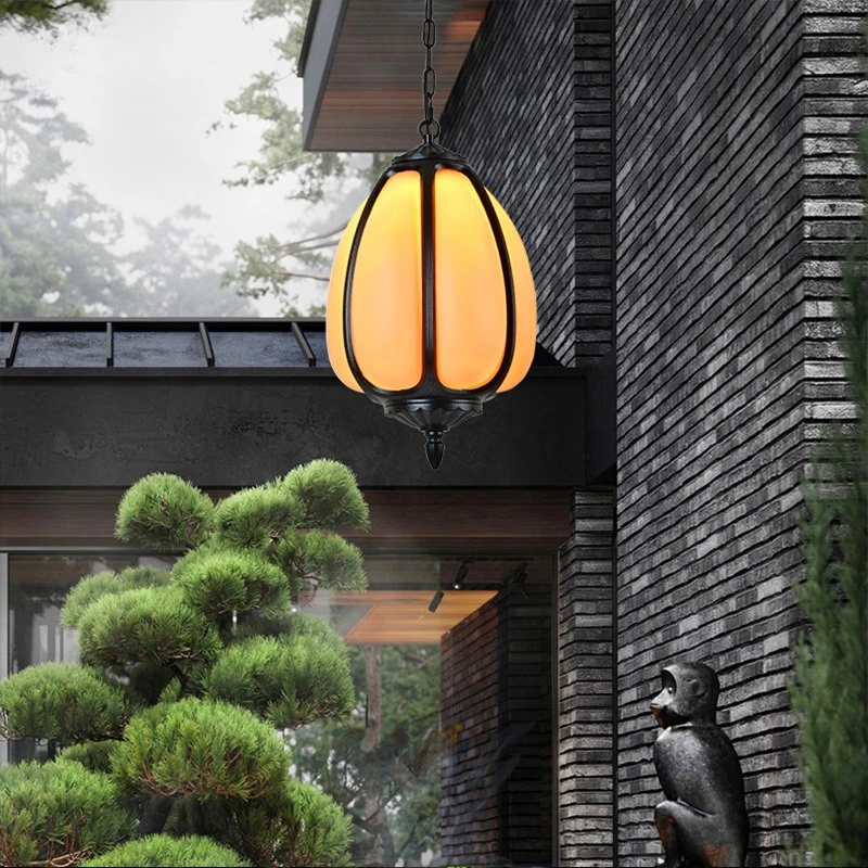 Modern new pumpkin chandelier LED round imitation marble garden light Park pavilion light Garden decoration light