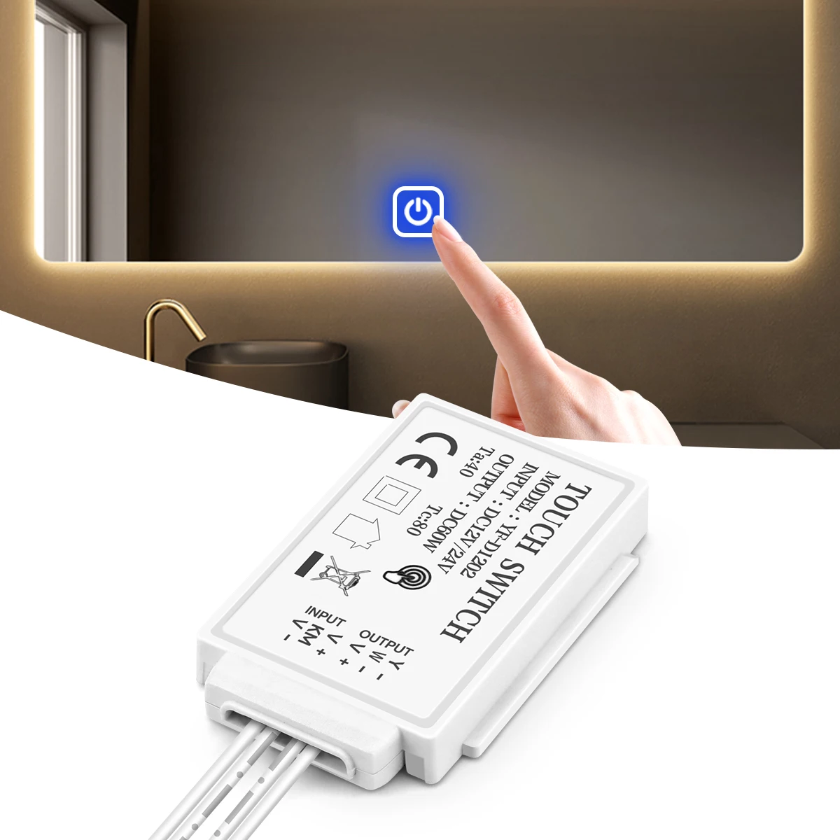 12V CCT Adjustable Stepless Dimming Touch Sensor Switch For Bathroom Mirror Backlight Decoration Mirror Lights LED Dimmer Switch