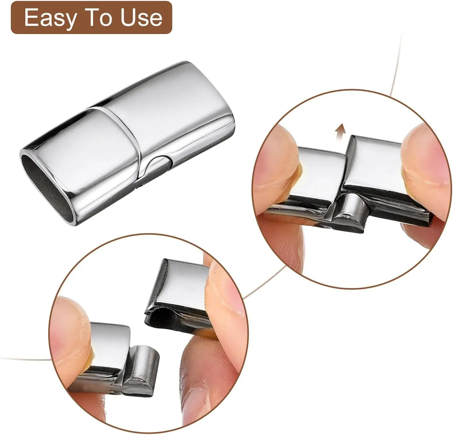 Stainless Steel Magnetic Clasps Hole 12*6mm 8*4mm 10*5mm For Leather Cord Bracelet Magnet Lace Buckle Diy Jewelry Making view 2