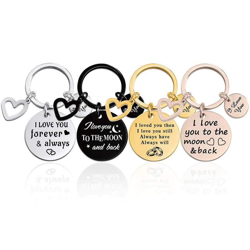 Customizable Laser Stainless Steel Wire Keychain round Metal Plate Design for Valentine's Day Gift Wholesale