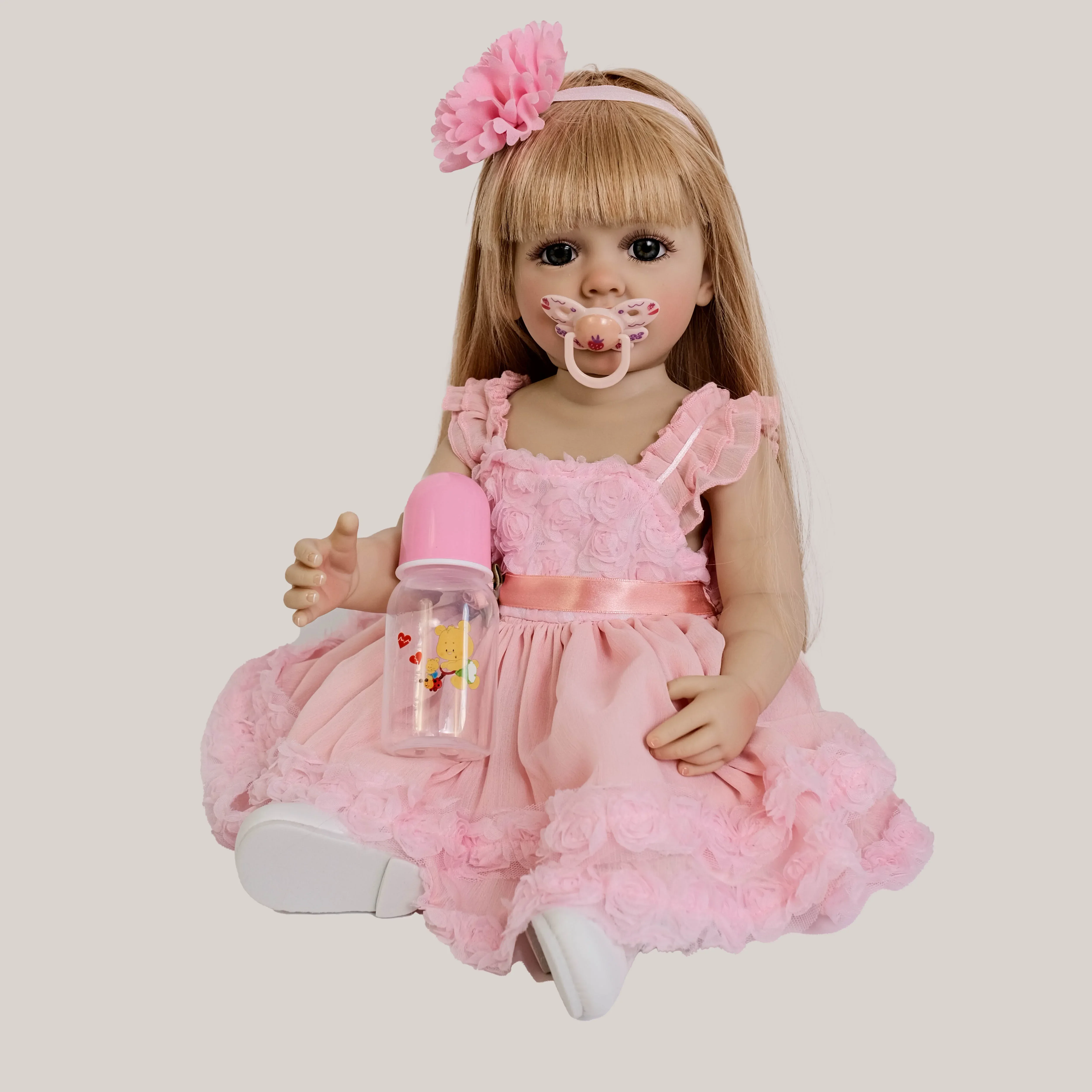 NPK 55CM Full Body Betty Soft Silicone Vinyl Reborn Toddler Blond Hair Girl Princess Lifelike Baby Doll Christmas Gift for Grils