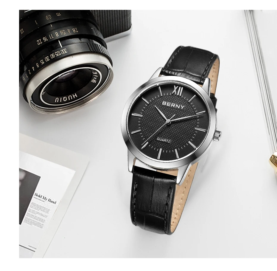 BERNY Uhren für Herren, schlanke, lässige, modische Quarz-Armbanduhren, Herrenuhr, klassisch, minimalistisch, wasserdicht – Detail 7