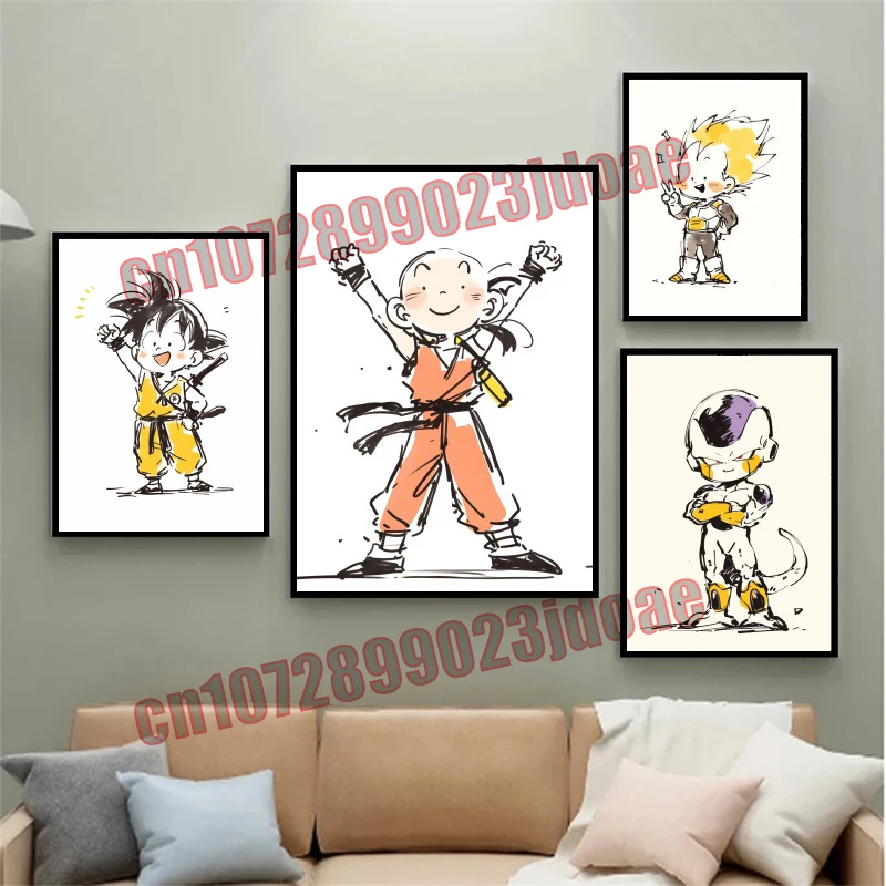 

Dragon Ball Goku Vegeta Frieza Piccolo Kakaro Krillin Kawaii Q Version Line Color Bar Painting Style Poster Canvas Painting Gift