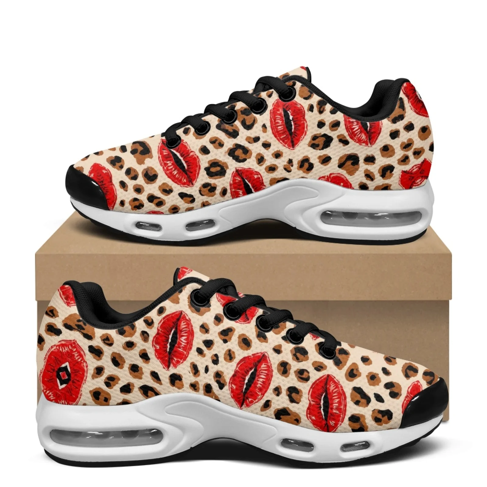 PENSTROLL Leopard Red Lips Lightweight Workout Casual Sport Shoes for Gym Mesh Men's Air Running Shoes Casual Sports Shoes
