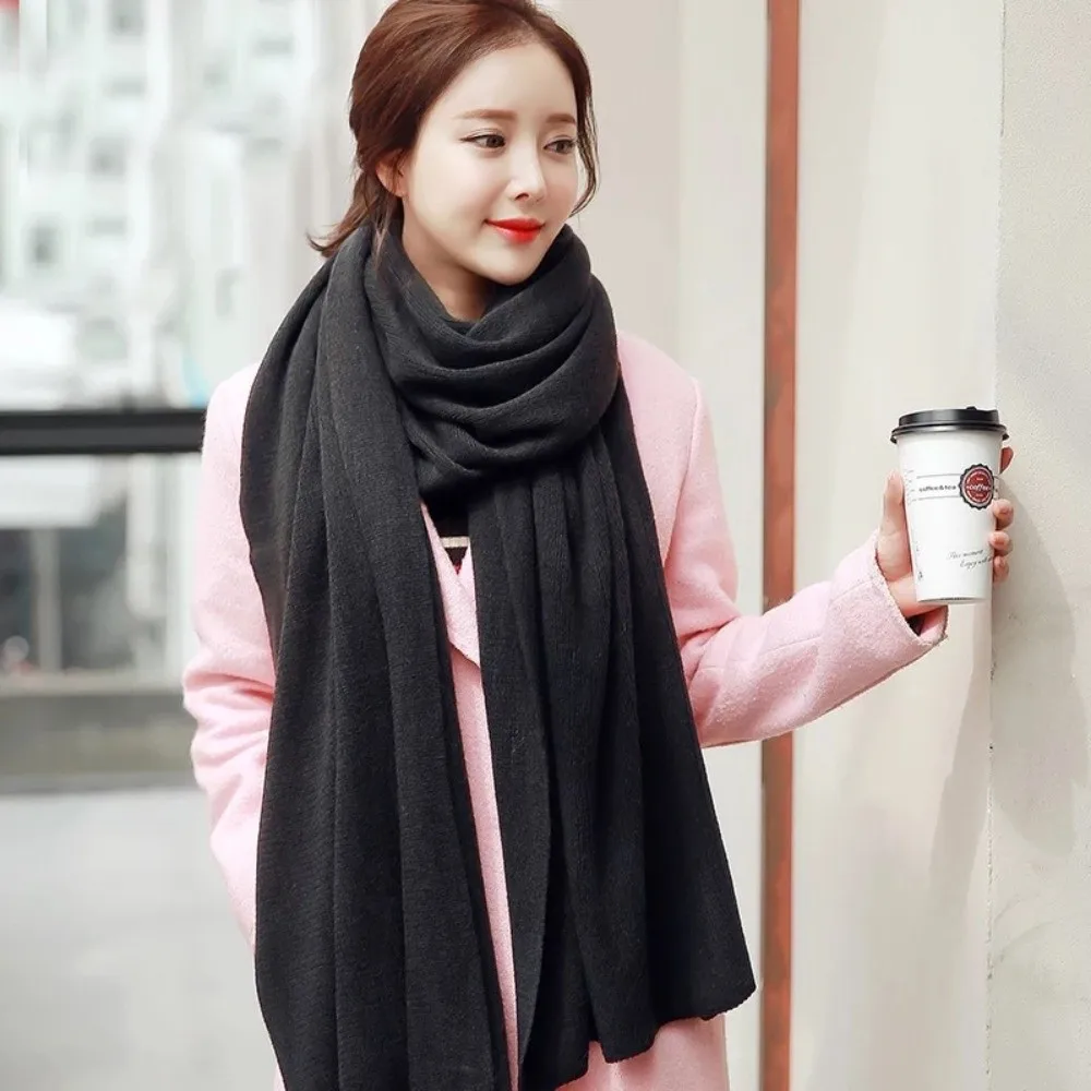 Casual Solid Color ScarfKnitted Texture Knitted Scarf Thick Warm Soft Long Scarves Windproof Women Wrap Shawls for Women